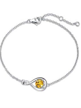 Sterling Silver Infinity Bracelet Citrine Birthstone Adjustable Dainty Gift
